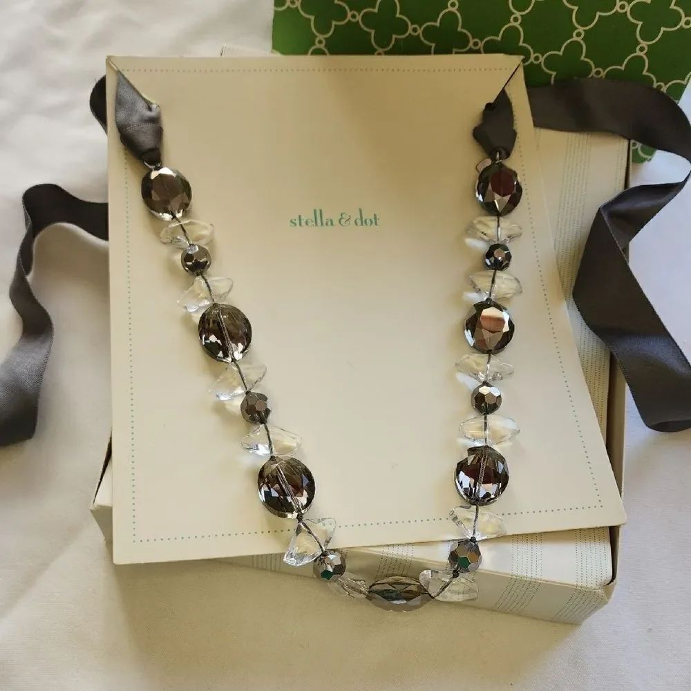 Faceted Beribboned Stella & Dot Faux Gem Necklace